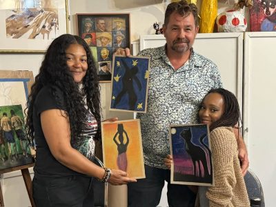 Art Uncorked VI Students with their Oil Pastels Amy Gibbs Fine Art St. Thomas USVI